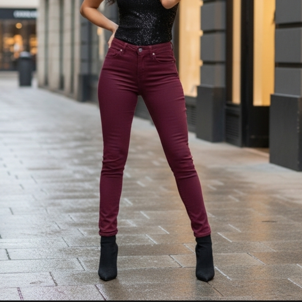 7 For All Mankind Jeans High Waisted Ankle Skinny Size 28 Merlot NWT